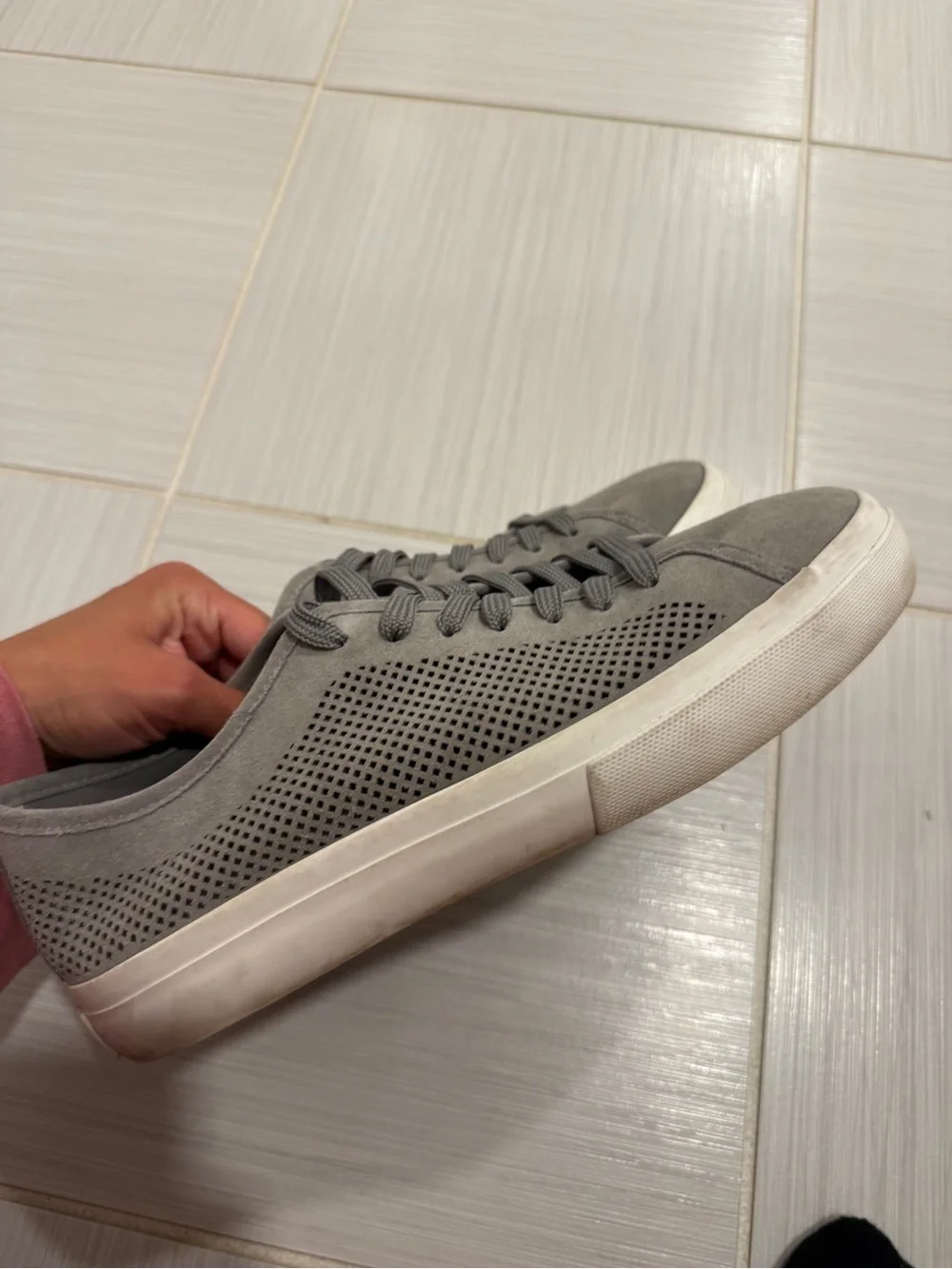 Vince Men's Perforated Suede Lace-Up Sneakers - Gray